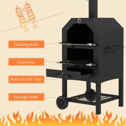 Rackhams Outdoor Pizza Oven Charcoal Grill with Rain Cover, Shelf and Wheels - thumbnail 4