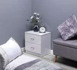 Rackhams Chiswick 2 Drawer Bedside Cabinet in Gloss White - White - thumbnail 3