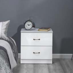 Rackhams Chiswick 2 Drawer Bedside Cabinet in Gloss White - White - thumbnail 2