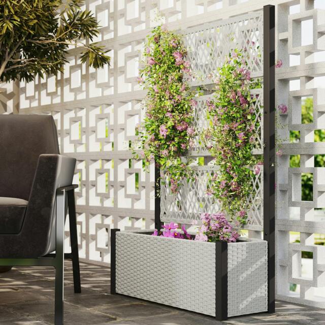 Rackhams Garden Planter Box with Trellis, Rattan Raised Bed, Charcoal Grey - image 1