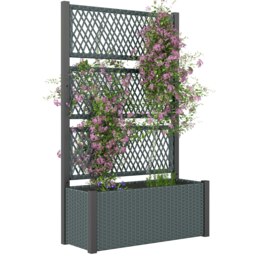 Rackhams Garden Planter Box with Trellis, Rattan Raised Bed, Charcoal Grey - thumbnail 2