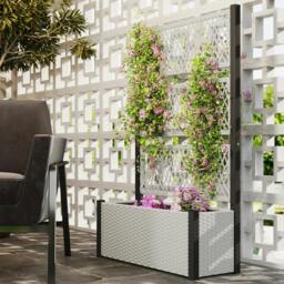 Rackhams Garden Planter Box with Trellis, Rattan Raised Bed, Charcoal Grey - thumbnail 1