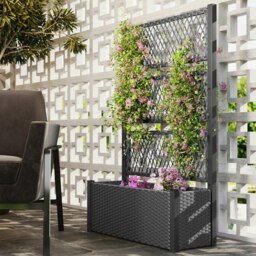 Rackhams Garden Planter Box with Trellis, Rattan Raised Bed, Charcoal Grey - thumbnail 3