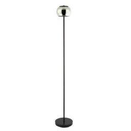 Rackhams Modern LED Floor Lamp in Matte Black with Smoked Glass Shade and Foot Switch