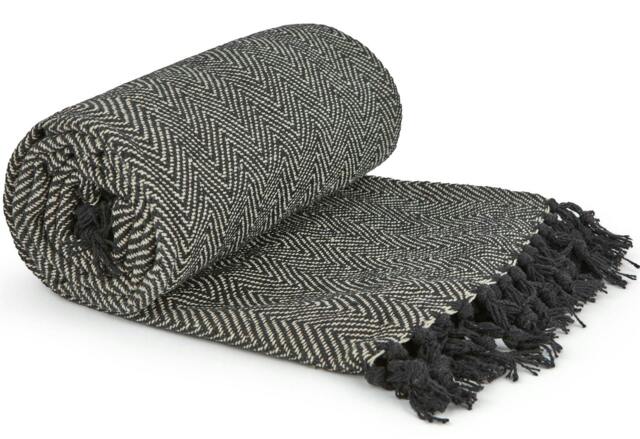 Rackhams Herringbone Throw Cotton - Black - 178x254cm - image 1