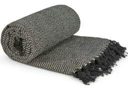 Rackhams Herringbone Throw Cotton - Black - 178x254cm - thumbnail 1