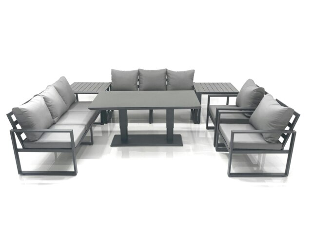 Rackhams Garden Sofa Set Aluminium Furniture Rising Dining Tabe Set with 2 Chair 2 Side Tables Dark Grey - image 1