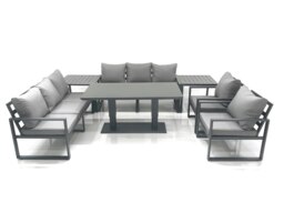 Rackhams Garden Sofa Set Aluminium Furniture Rising Dining Tabe Set with 2 Chair 2 Side Tables Dark Grey