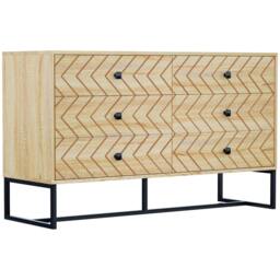 Rackhams Bedroom Chest of Drawers, 6 Drawer Dresser, Sideboard Cabinet with Zigzag Design and Metal Base, Storage Drawer Unit, 120x71cm, Natural - thumbnail 1