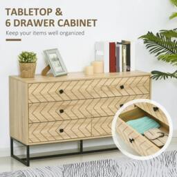 Rackhams Bedroom Chest of Drawers, 6 Drawer Dresser, Sideboard Cabinet with Zigzag Design and Metal Base, Storage Drawer Unit, 120x71cm, Natural - thumbnail 4