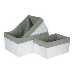 Rackhams White Paper Rope Rectangular Storage Basket with Grey Cotton Lining - Set of 3 - thumbnail 1