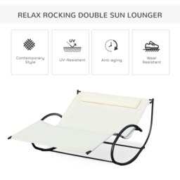 Rackhams Hammock Chair Sun Bed Rock Seat w/ Metal Texteline W/ Pillow Cream - Cream White - thumbnail 4
