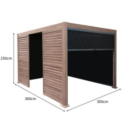 Rackhams Wood Effect Aluminium Pergola With Blinds, 2 x Side Panels & LED Lights - 3m x 3m - thumbnail 5