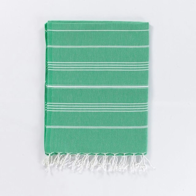 Rackhams Trendy XL Hammam Beach Blankets - Apple Green with White Stripes - image 1