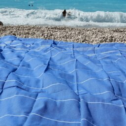 Rackhams Trendy XL Hammam Beach Blankets - Apple Green with White Stripes - thumbnail 2