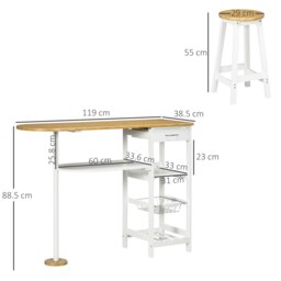 Rackhams 3 Piece Bar Table Set with Drawer, Wire Basket and Wine Rack White - Natural and White - thumbnail 5