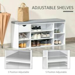 Rackhams Shoe Storage Bench with Cushion - White - thumbnail 5