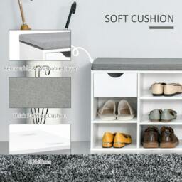 Rackhams Shoe Storage Bench with Cushion - White - thumbnail 6