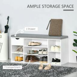 Rackhams Shoe Storage Bench with Cushion - White - thumbnail 4