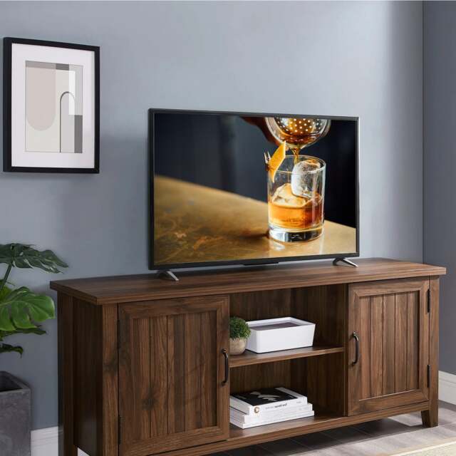"Rackhams RANCH Walnut Dual Compartment Storage 6-Shelf up to 65"" Flat Screen TV Cabinet - Walnut - TV Cabinet" - image 1