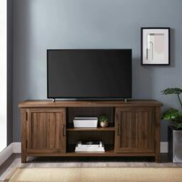 "Rackhams RANCH Walnut Dual Compartment Storage 6-Shelf up to 65"" Flat Screen TV Cabinet - Walnut - TV Cabinet" - thumbnail 2