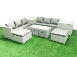 Rackhams Outdoor Rattan Garden Furniture Set with Grey Cushions Luxury 10 Seater with Coffee Table and 2 Side Tables For Conservatory,Patio - thumbnail 2