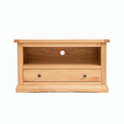 Rackhams Lucca Waxed 1 Drawer TV Cabinet Brass Knob - Light Brown