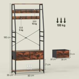 Rackhams Coat Rack with Shoe Storage, Bench and 10 Hooks - 80W x 30D x 180H cm - Rustic Brown - 1 - thumbnail 4