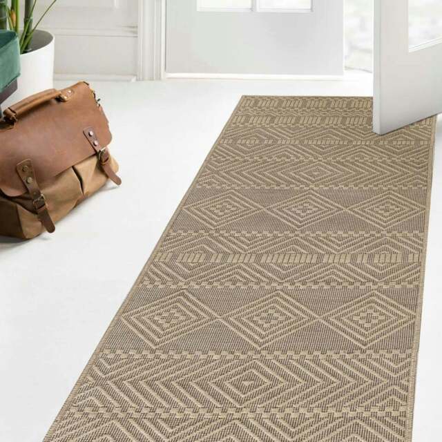 Rackhams Aztec Beige Jute Looking Washable Rug - 60X180 cm