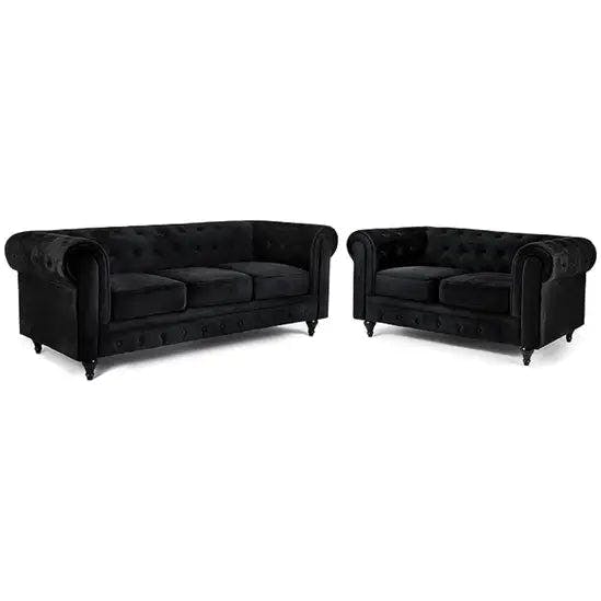 Rackhams Belmont Chesterfield 3+2 Velvet Sofa - Black - image 1