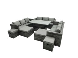 Rackhams Rattan Dining Table Sofa Set with 4 Stools Outdoor 13 Seat Garden Furniture Set Dark Grey Mixed - thumbnail 2