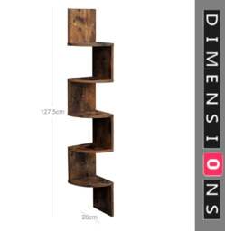 Rackhams Rustic Brown 5-Tier Corner Wall Shelf – Floating Display Bookcase - thumbnail 3