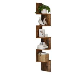 Rackhams Rustic Brown 5-Tier Corner Wall Shelf – Floating Display Bookcase - thumbnail 5