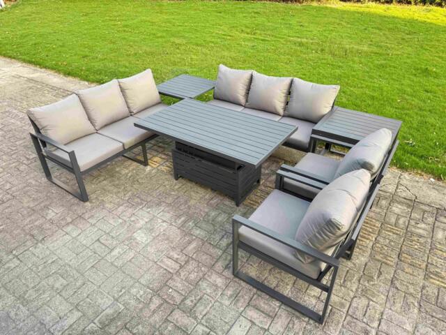 Rackhams 8 Seater Aluminium Garden Furniture Set with Adjustable Rising Dining Table, 2 Chairs, 2 Side Tables - Dark Grey - image 1
