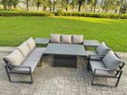 Rackhams 8 Seater Aluminium Garden Furniture Set with Adjustable Rising Dining Table, 2 Chairs, 2 Side Tables - Dark Grey - thumbnail 2