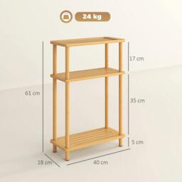 Rackhams 3-Tier Slim End Table, Tool-Free Assembly, Natural Wood Finish - 40W x 18D cm - Bamboo - 40W x 18D x 61H cm - thumbnail 6