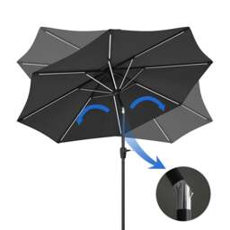 Rackhams 3M Sunbrella Umbrella Dark Grey Lighted Market with Solar Strip LED Lights - Parasol + 10KG Petal cement tank base - thumbnail 5