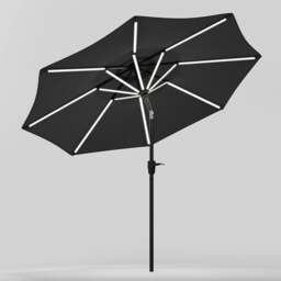 Rackhams 3M Sunbrella Umbrella Dark Grey Lighted Market with Solar Strip LED Lights - Parasol + 10KG Petal cement tank base - thumbnail 4