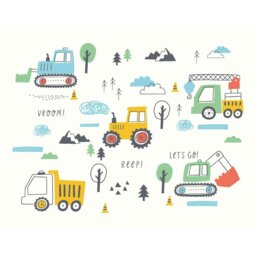 Rackhams Tractors And Diggers Wall Mural  - Yellow - Medium - W300cm x H240cm - thumbnail 2