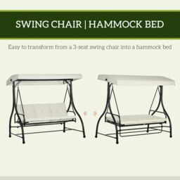Rackhams 3 Seater Canopy Swing Chair Porch Hammock Bed Rocking Bench Cream White - thumbnail 5
