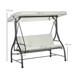 Rackhams 3 Seater Canopy Swing Chair Porch Hammock Bed Rocking Bench Cream White - thumbnail 6