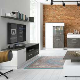 Rackhams Zingaro Low display cabinet (RH) in Grey and White - Full Assembly Required - Grey & White - Matt - thumbnail 3