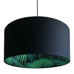 "Rackhams Cole and Son Palm Jungle Wallpaper Lampshade in Jet Black - Ceiling Pendant / Arc Lamp - 25cm Diameter x 25cm Height / (10"" x 10"")" - thumbnail 3