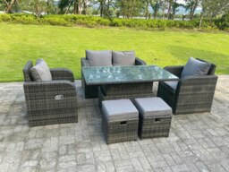 Rackhams Dark Mixed Grey Rattan Outdoor Garden Furniture Lifting Adjustable Dining Or Coffee Table Sets Love Sofa Reclining Chairs Footstools 6 Seater - thumbnail 1