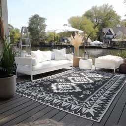 Rackhams Dynamic Indoor & Outdoor Reversible Black Rug - 80X150 cm - thumbnail 6