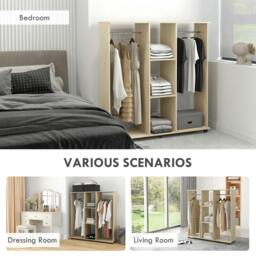 Rackhams Mobile Double Open Wardrobe w/ Clothes Hanging Rail Colthing Natural - Natural wood finish - Wardrobe - Natural wood finish - thumbnail 5