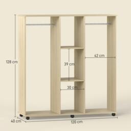 Rackhams Mobile Double Open Wardrobe w/ Clothes Hanging Rail Colthing Natural - Natural wood finish - Wardrobe - Natural wood finish - thumbnail 3