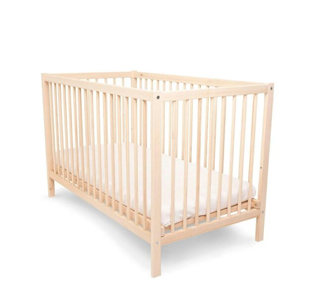 Rackhams Ella Wooden Cot with Adjustable Levels and Mattress - Natural Wood