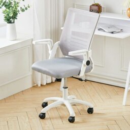 Rackhams Mesh Back Ergonomic 360 Degree Swivel Office Chair with Folding Armrests - Black and White - Black and White - thumbnail 2