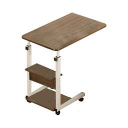 Rackhams 3-tier Height Adjustable Mobile Table Overbed Desk with Wheels - Brown - thumbnail 2